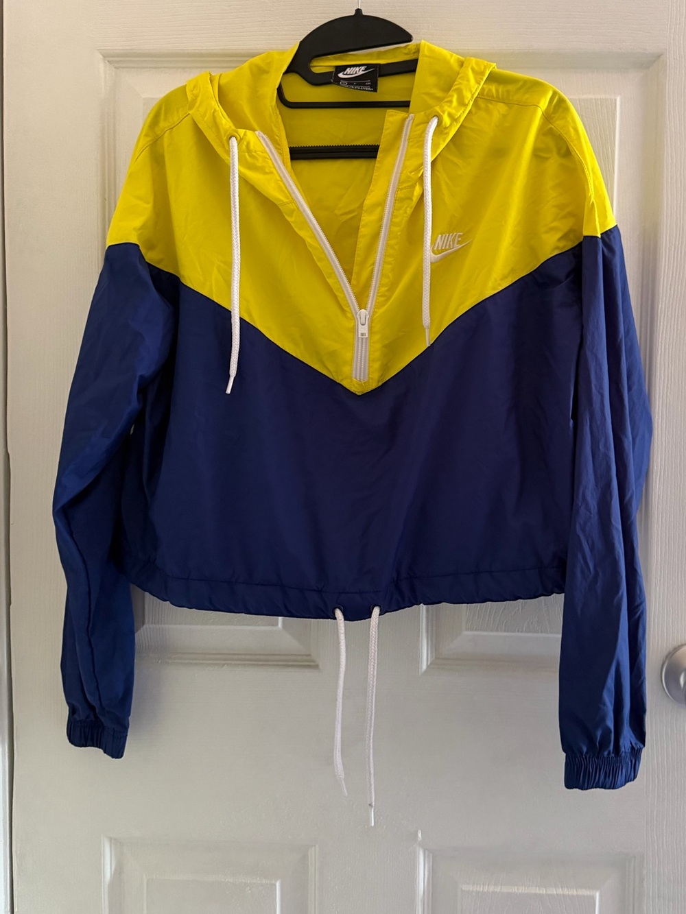 Nike Cropped Windbreaker Yellow Blue Colorblock Hoodie Jacket Size Small